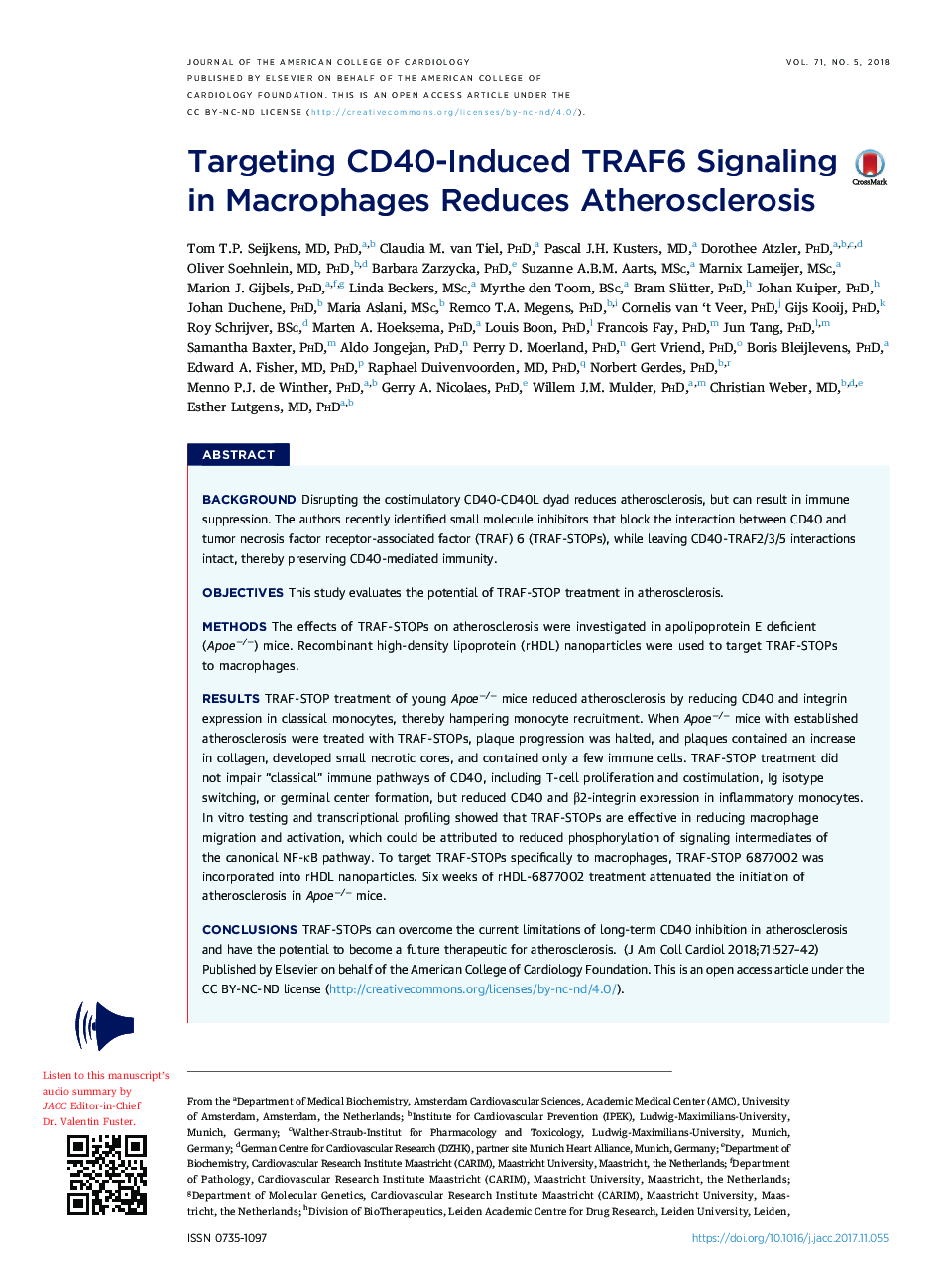 Targeting CD40-Induced TRAF6 Signaling in Macrophages Reduces Atherosclerosis