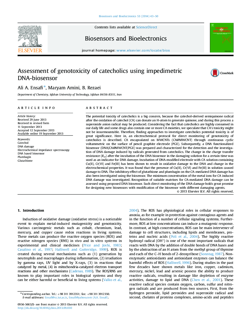 Assessment of genotoxicity of catecholics using impedimetric DNA-biosensor