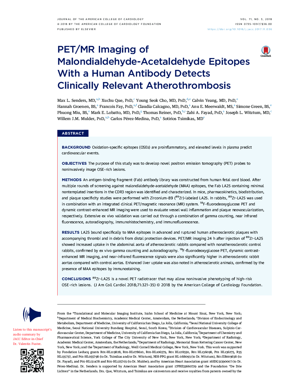 PET/MR Imaging of Malondialdehyde-Acetaldehyde Epitopes With a HumanÂ Antibody Detects ClinicallyÂ Relevant Atherothrombosis