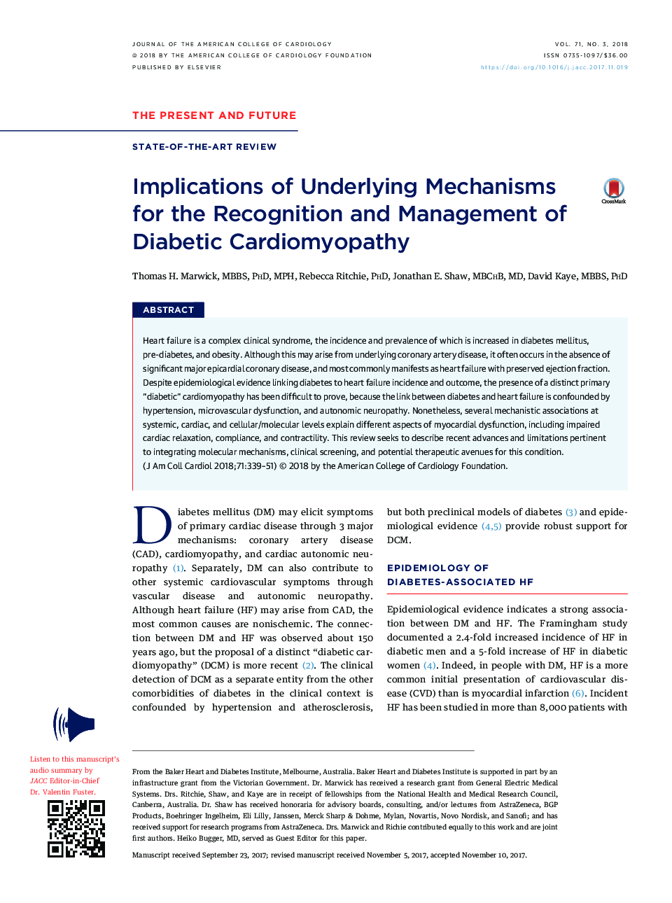 Implications of Underlying Mechanisms forÂ the Recognition and Management of Diabetic Cardiomyopathy