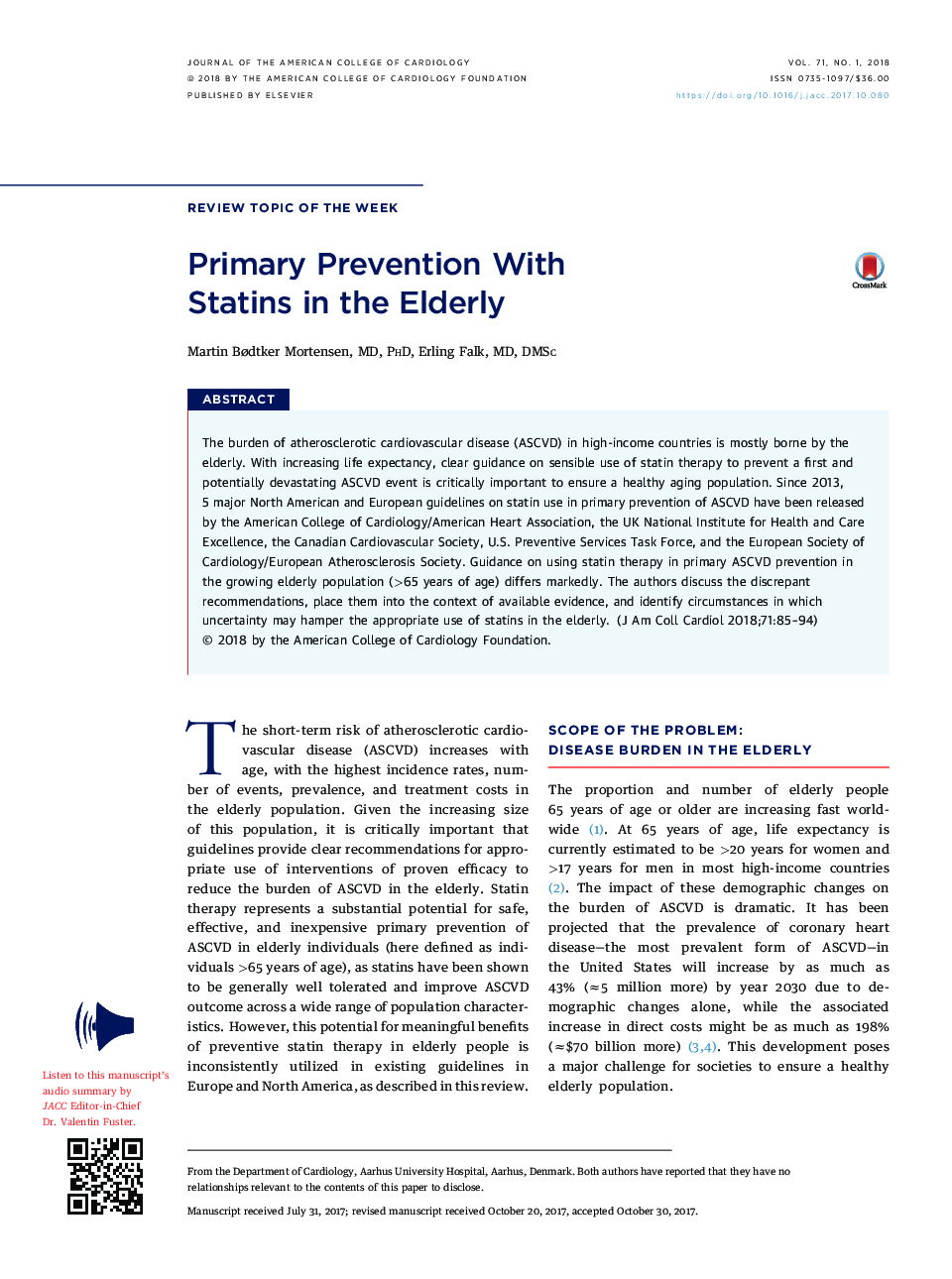 Primary Prevention With StatinsÂ inÂ theÂ Elderly