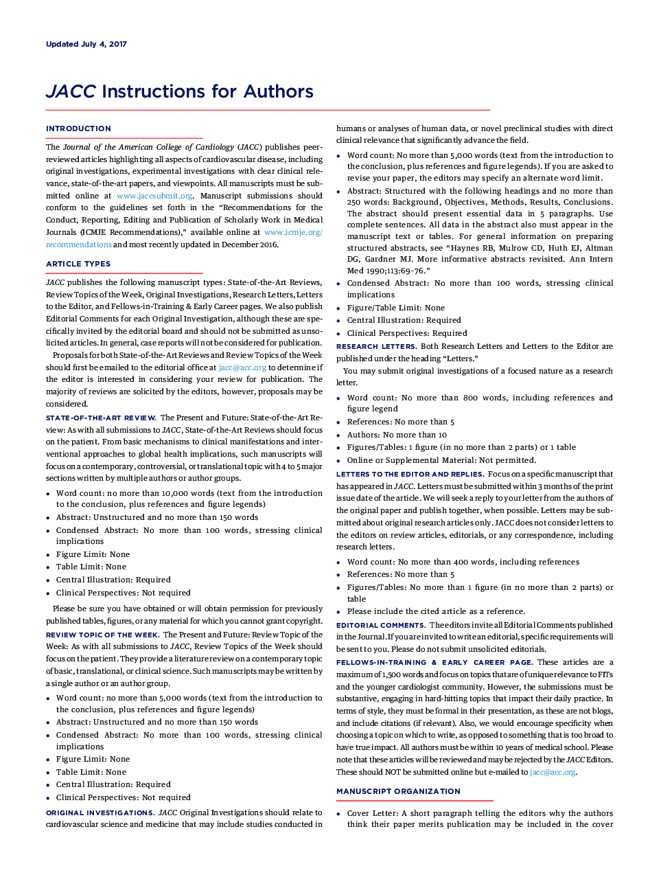 JACC Instructions for Authors