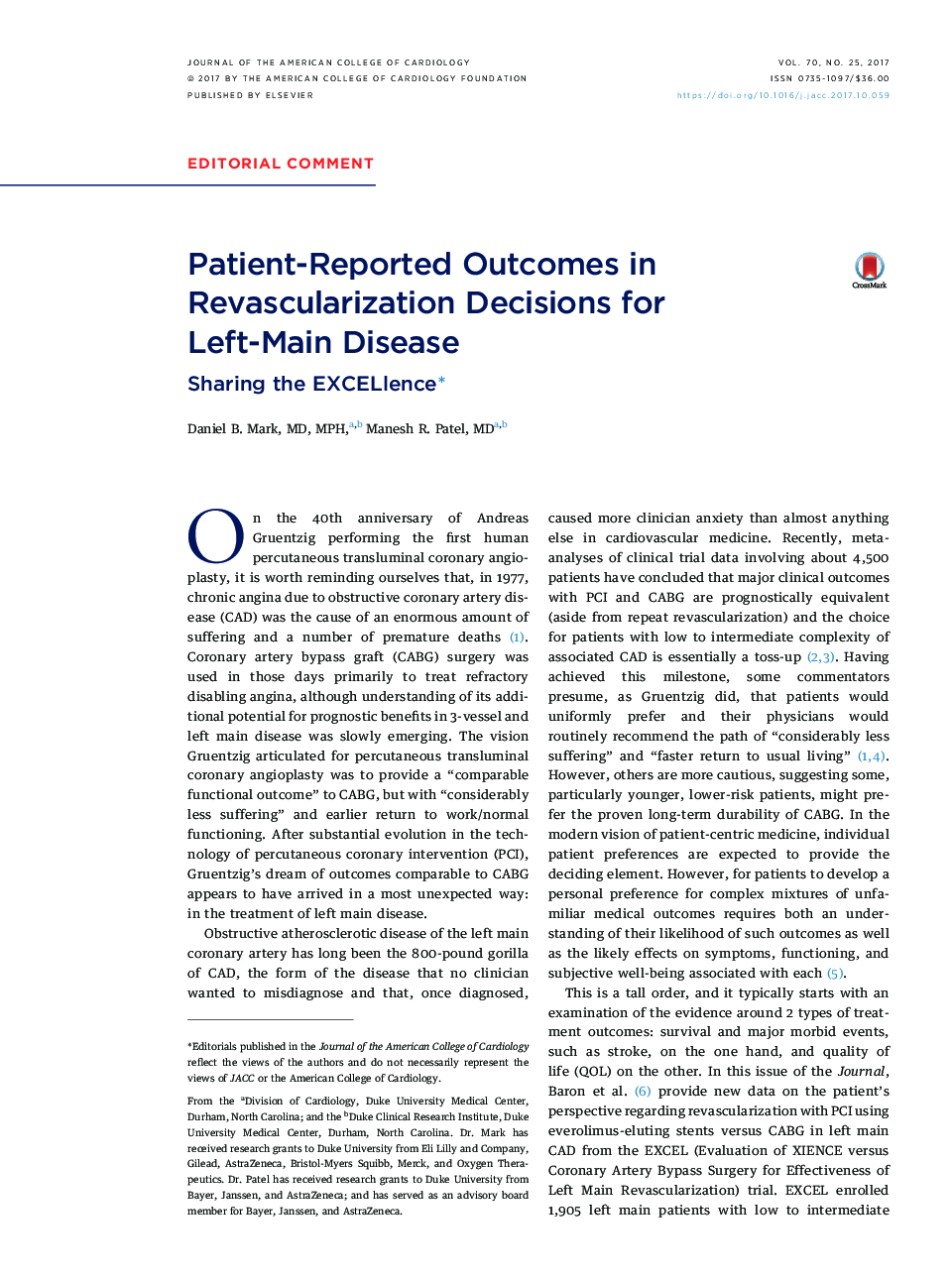 Patient-Reported Outcomes in Revascularization Decisions for Left-MainÂ Disease