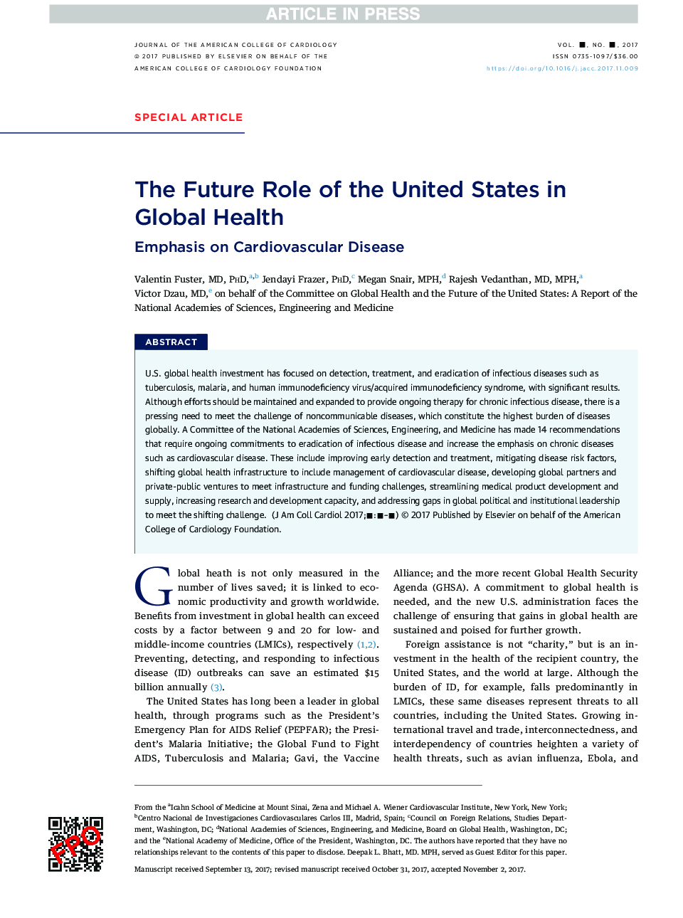 The Future Role of the United States in Global Health