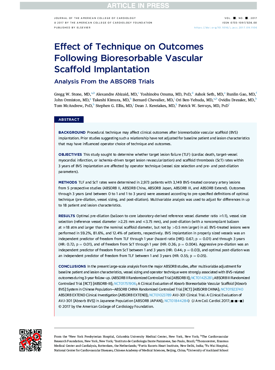 Effect of Technique on Outcomes Following Bioresorbable Vascular ScaffoldÂ Implantation