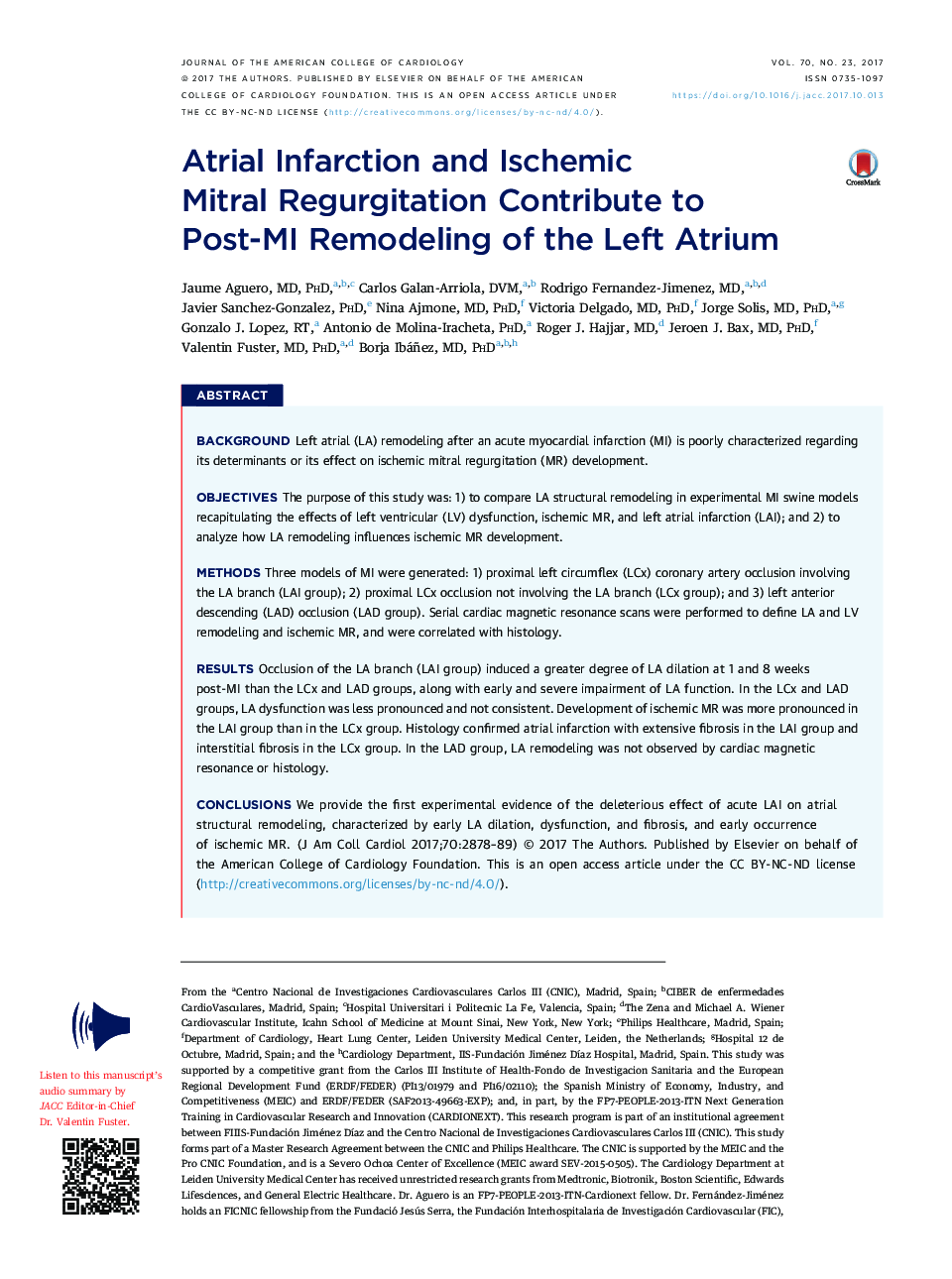 Atrial Infarction and Ischemic Mitral Regurgitation Contribute to Post-MI Remodeling of the Left Atrium