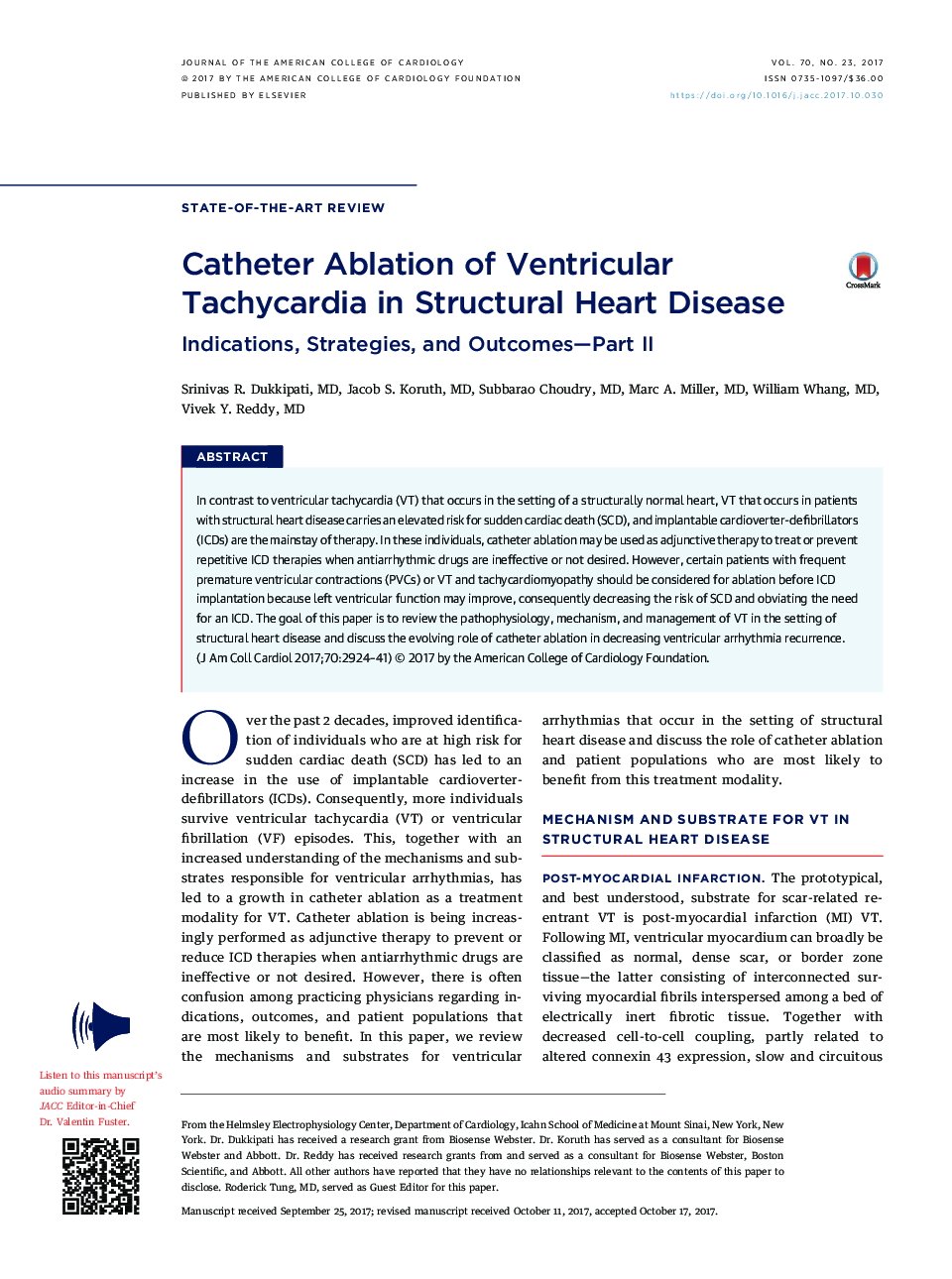 Catheter Ablation of Ventricular Tachycardia in Structural Heart Disease