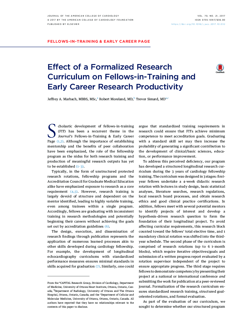 Effect of a Formalized Research Curriculum on Fellows-in-Training and Early Career Research Productivity