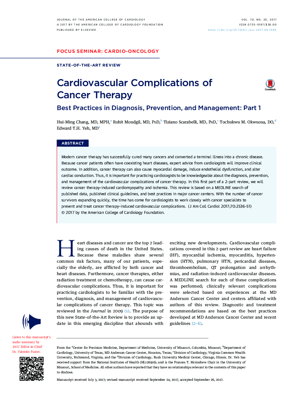 Cardiovascular Complications of CancerÂ Therapy