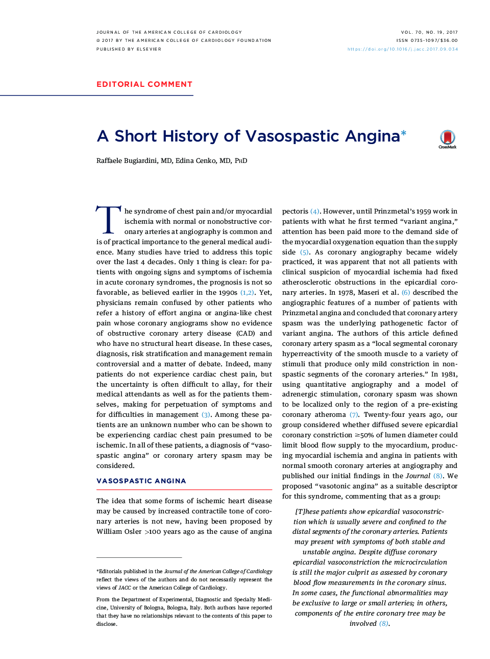 A Short History of Vasospastic Anginaâ