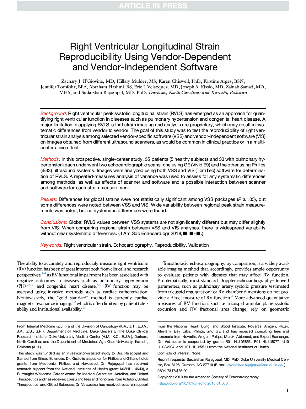 Right Ventricular Longitudinal Strain Reproducibility Using Vendor-Dependent and Vendor-Independent Software