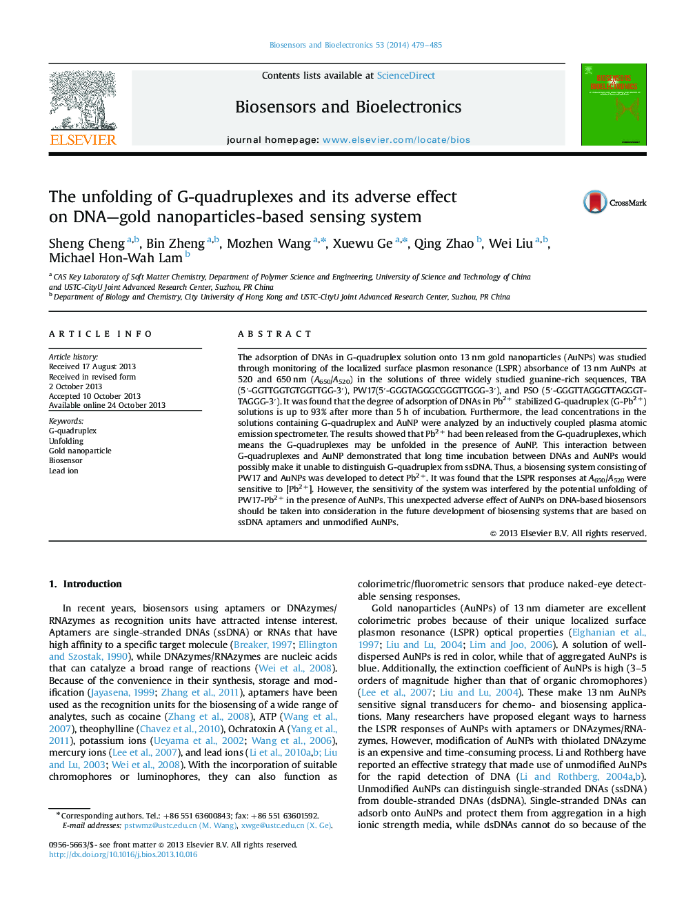 The unfolding of G-quadruplexes and its adverse effect on DNA—gold nanoparticles-based sensing system