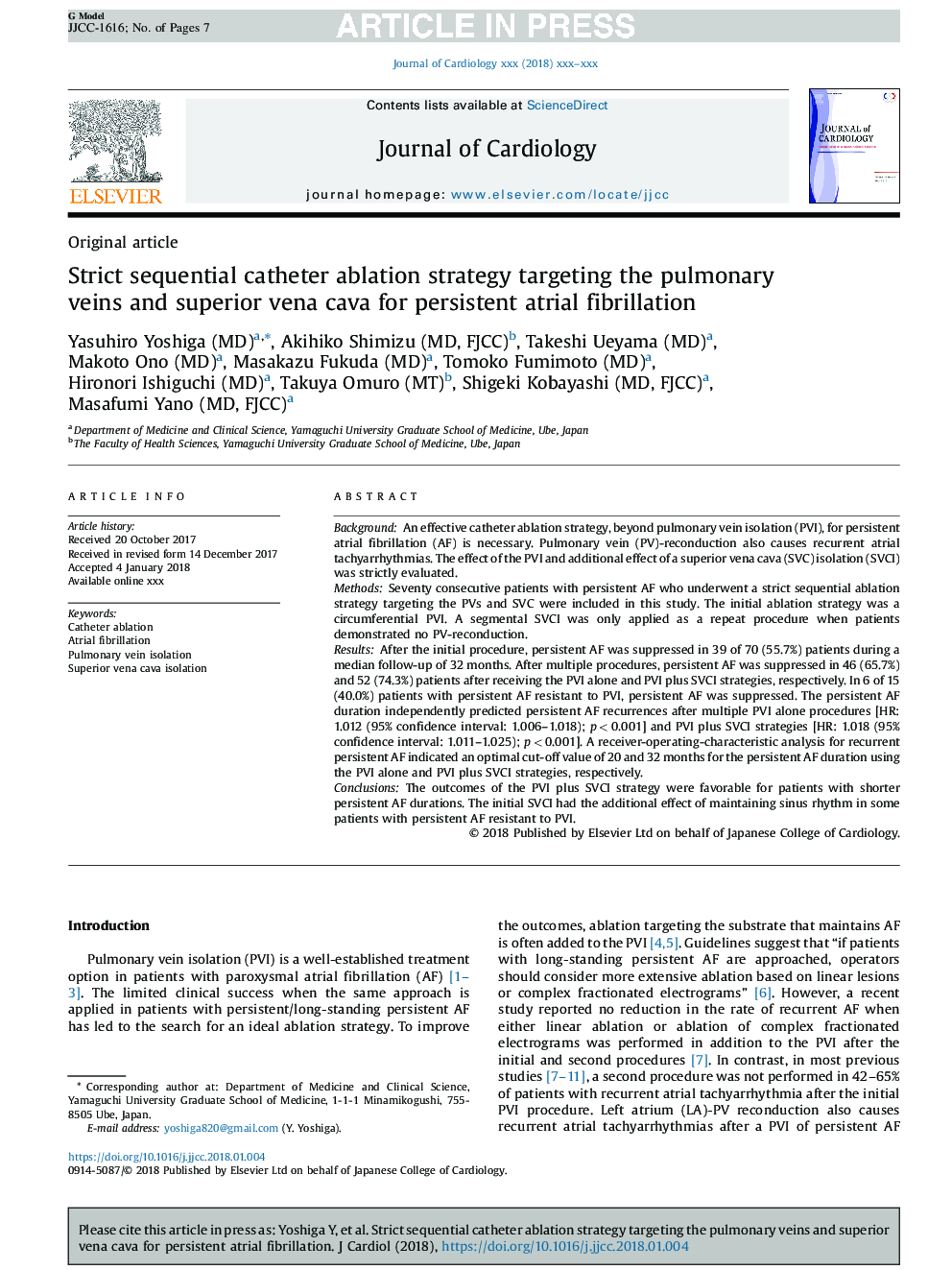 Strict sequential catheter ablation strategy targeting the pulmonary veins and superior vena cava for persistent atrial fibrillation