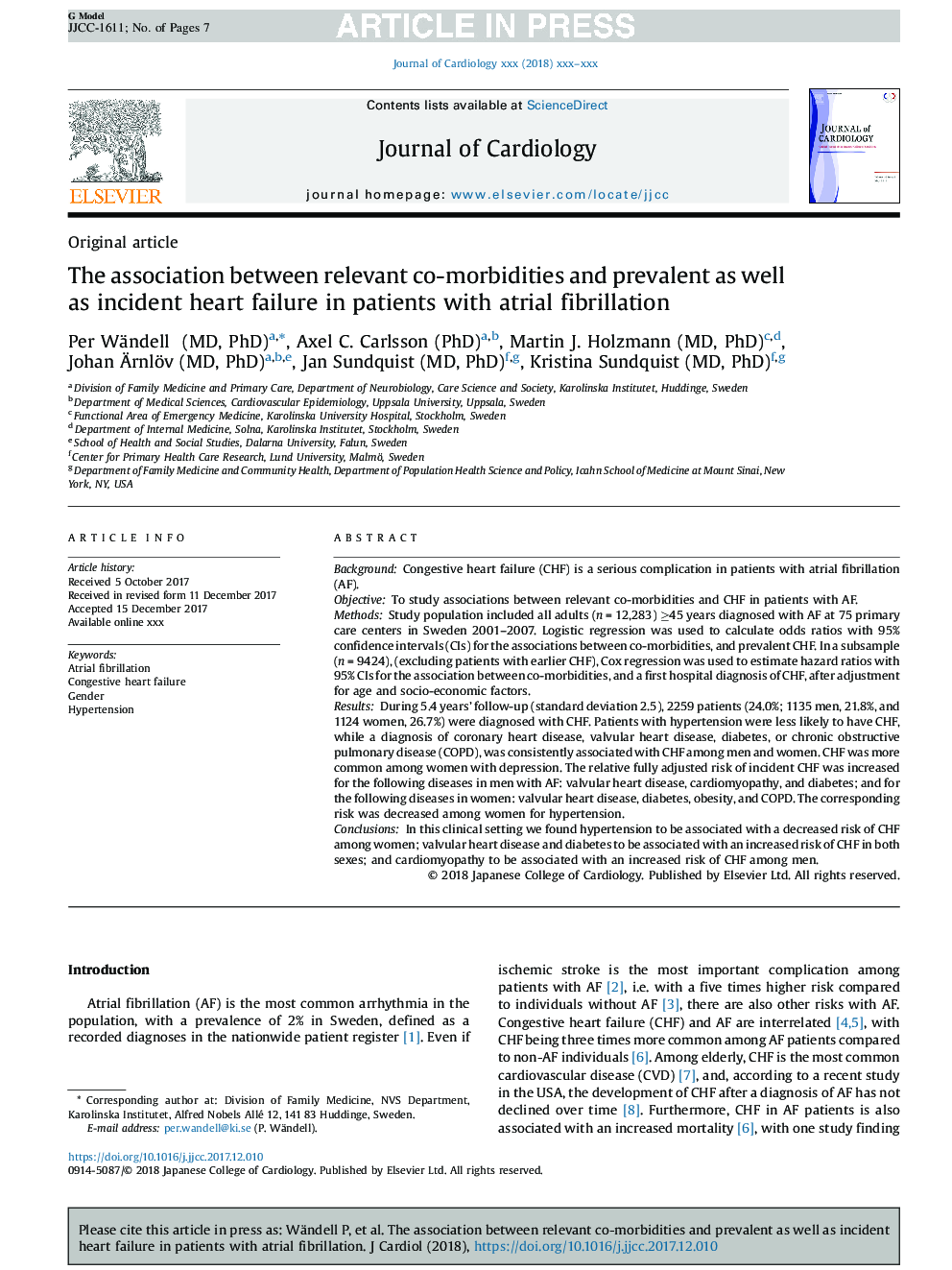 The association between relevant co-morbidities and prevalent as well as incident heart failure in patients with atrial fibrillation