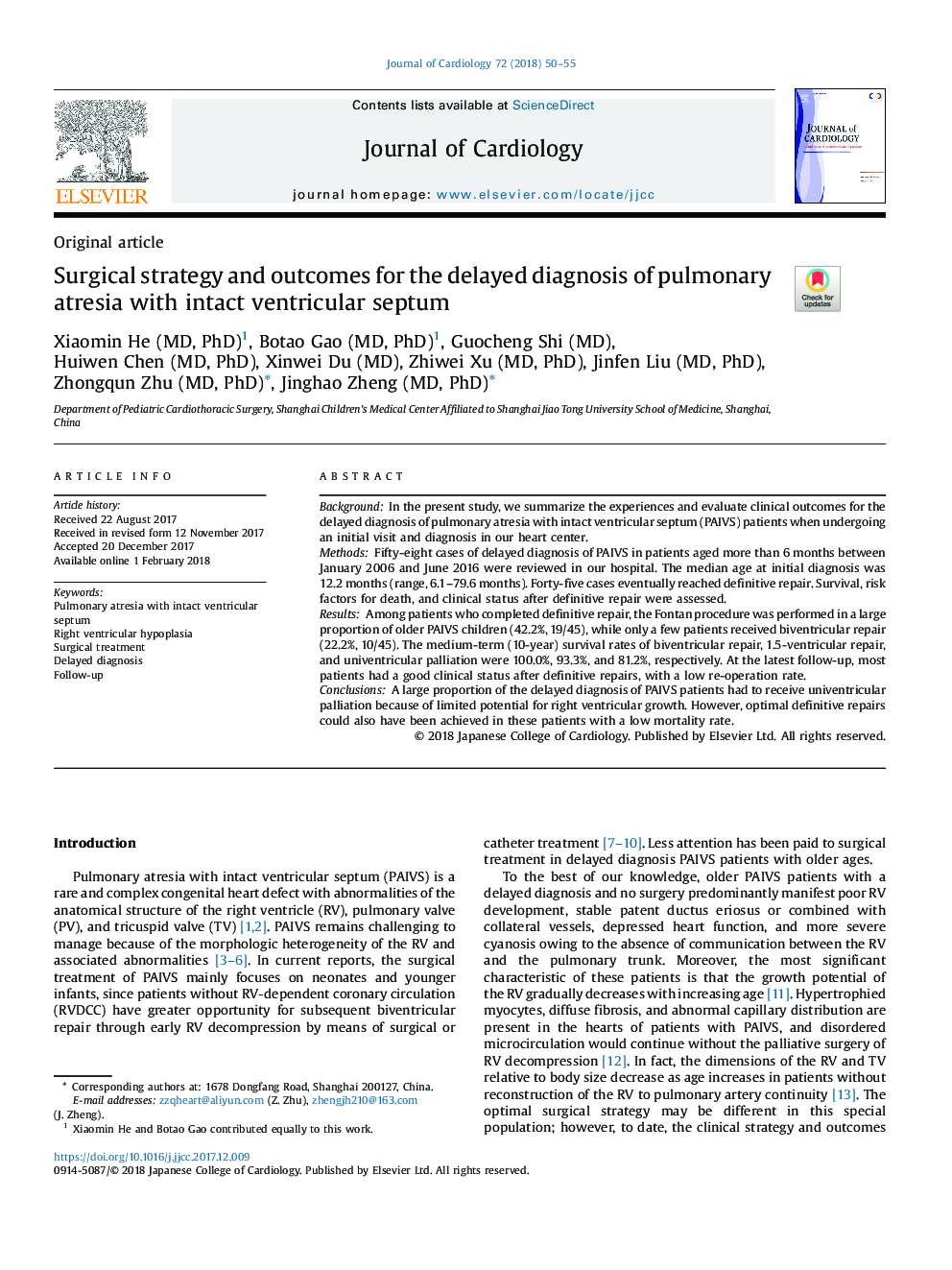 Surgical strategy and outcomes for the delayed diagnosis of pulmonary atresia with intact ventricular septum