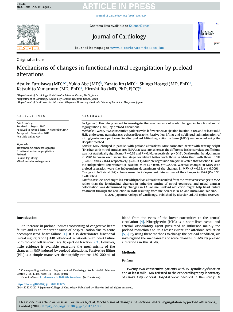 Mechanisms of changes in functional mitral regurgitation by preload alterations