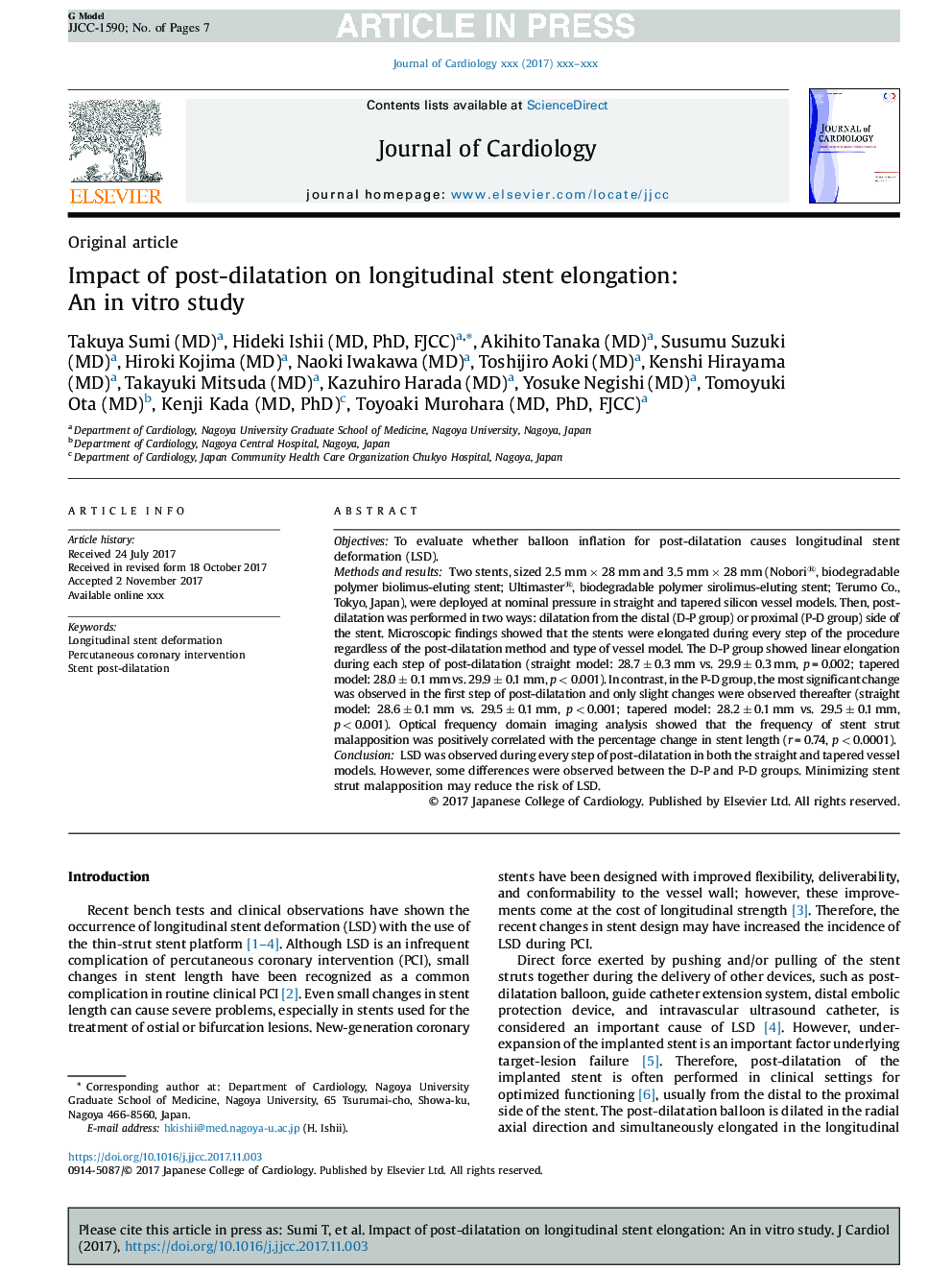 Impact of post-dilatation on longitudinal stent elongation: An in vitro study