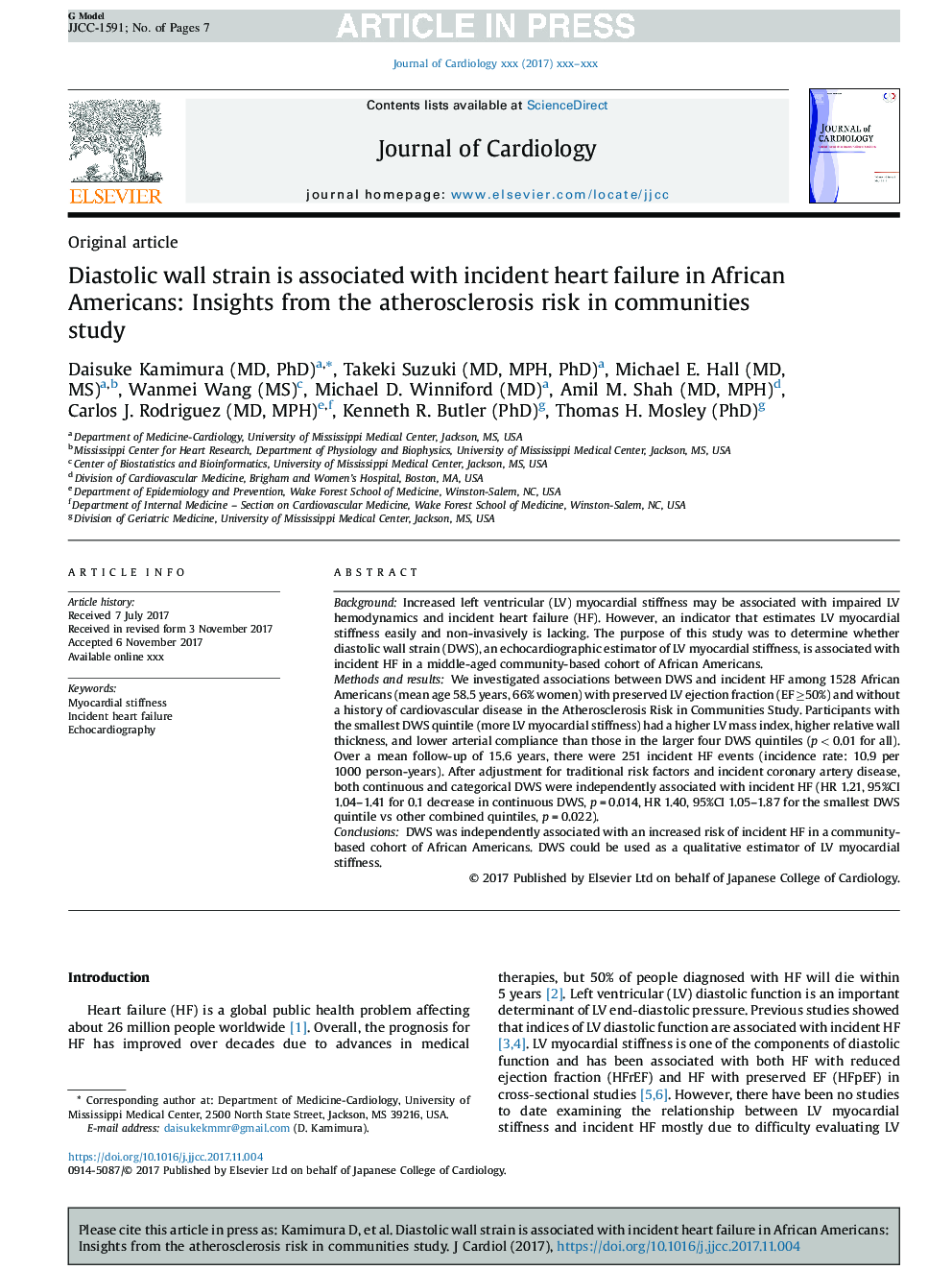 Diastolic wall strain is associated with incident heart failure in African Americans: Insights from the atherosclerosis risk in communities study