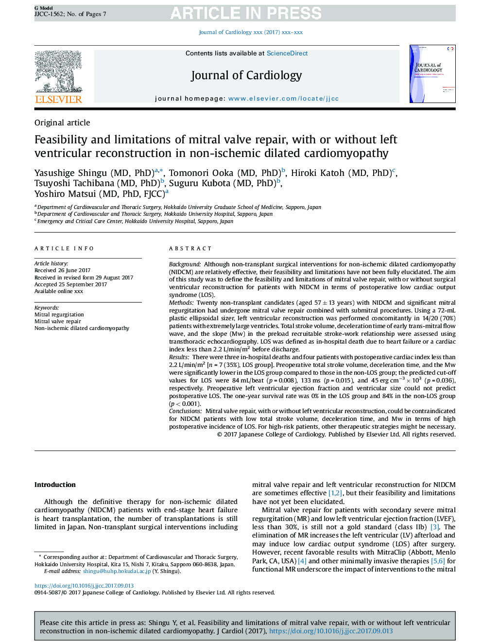 Feasibility and limitations of mitral valve repair, with or without left ventricular reconstruction in non-ischemic dilated cardiomyopathy