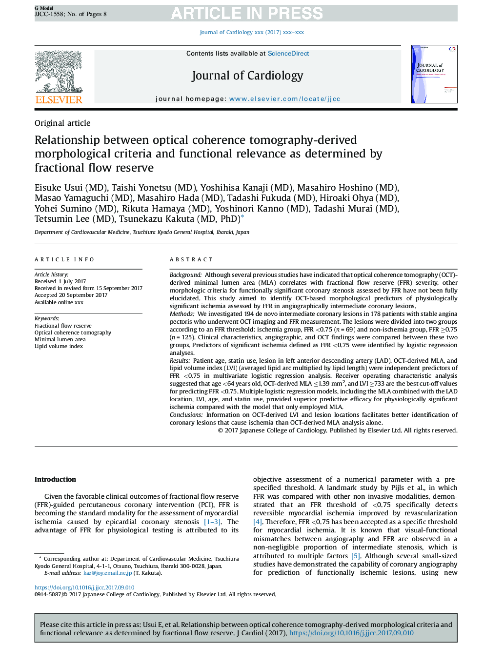 Relationship between optical coherence tomography-derived morphological criteria and functional relevance as determined by fractional flow reserve