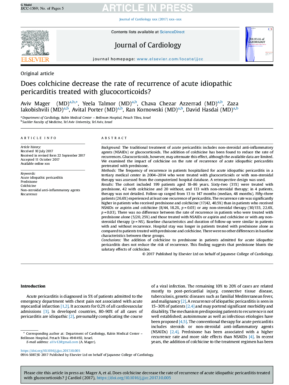 Does colchicine decrease the rate of recurrence of acute idiopathic pericarditis treated with glucocorticoids?