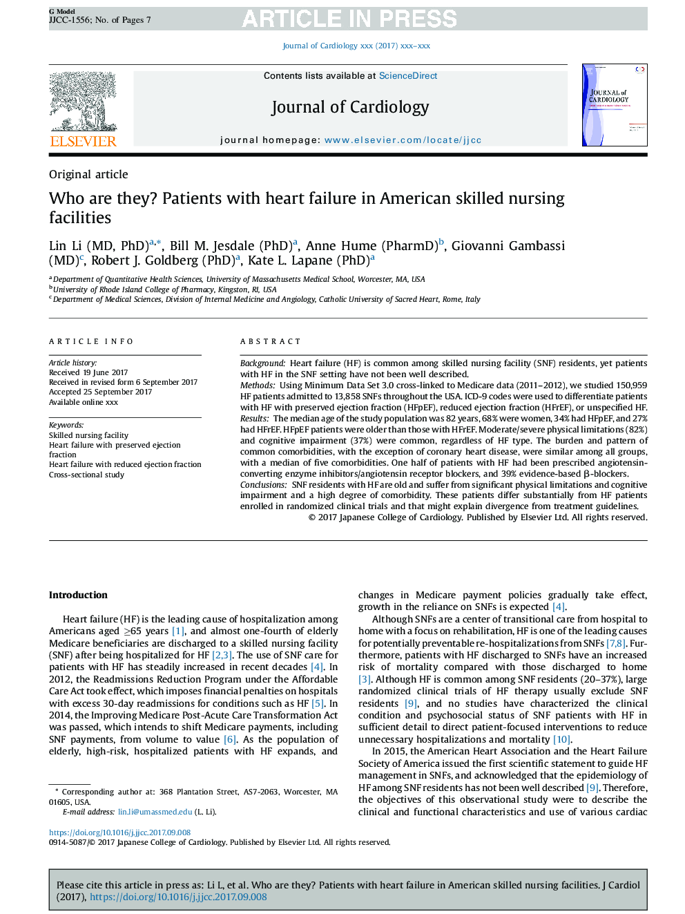 Who are they? Patients with heart failure in American skilled nursing facilities