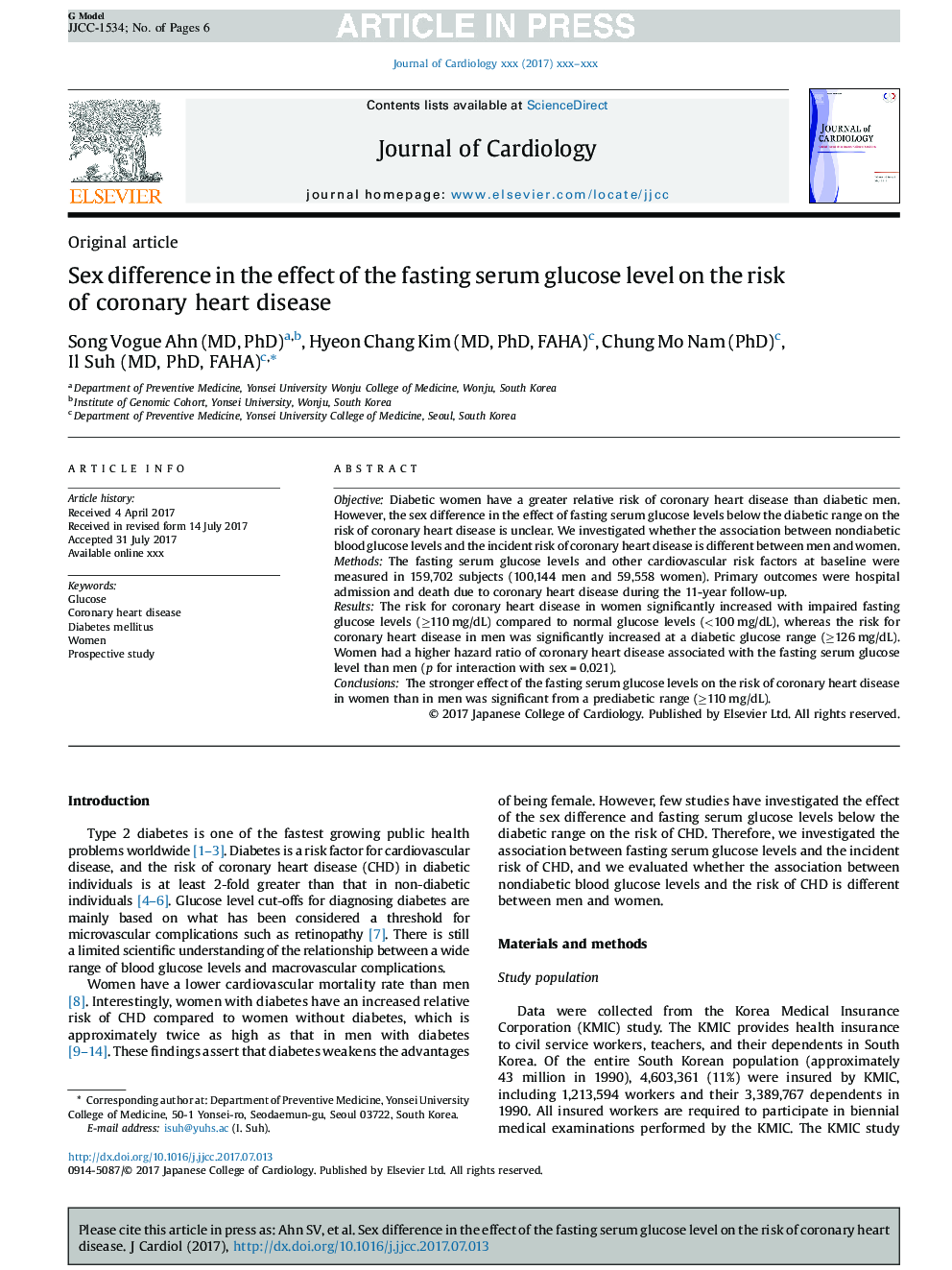 Sex difference in the effect of the fasting serum glucose level on the risk of coronary heart disease