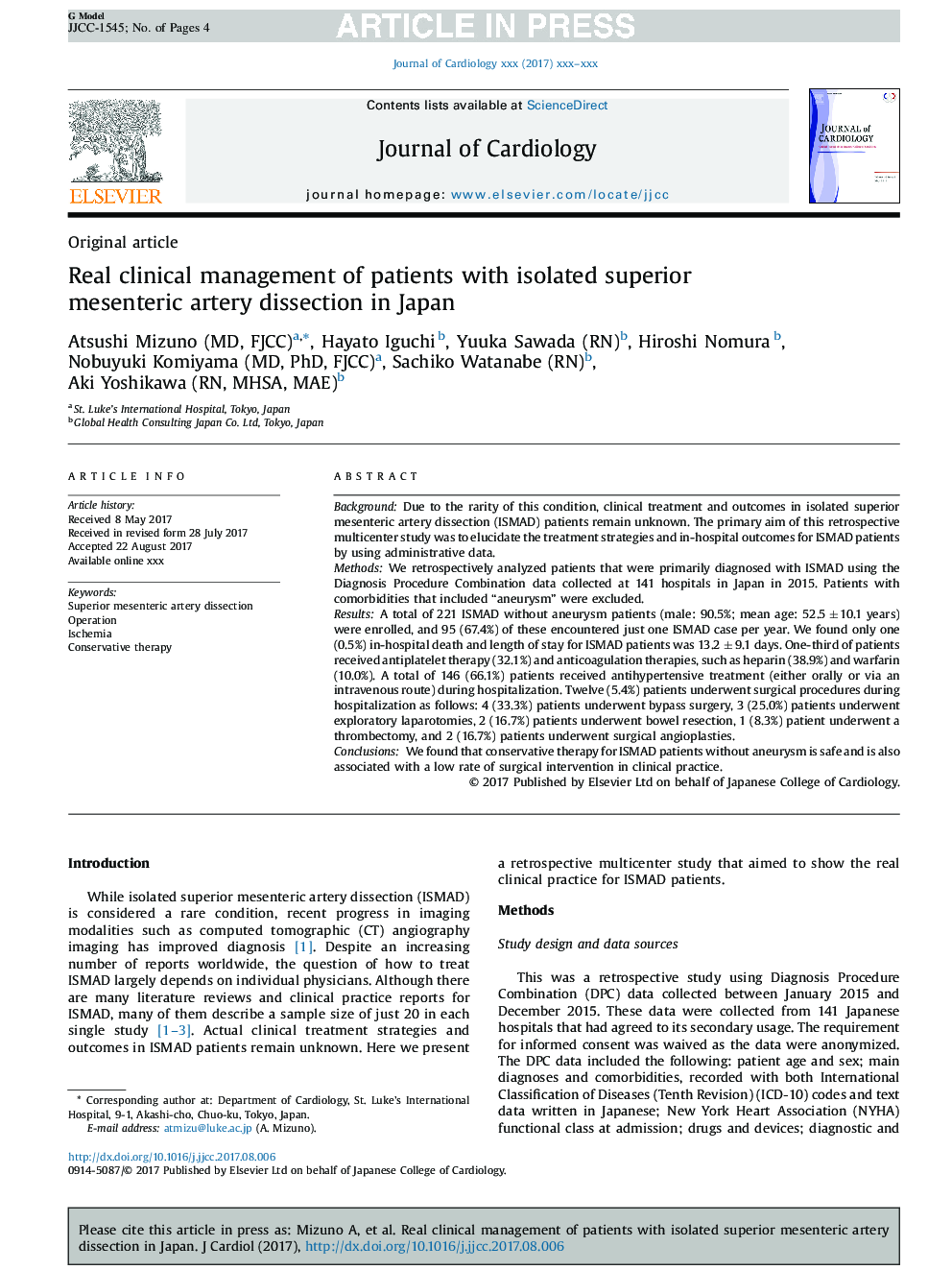 Real clinical management of patients with isolated superior mesenteric artery dissection in Japan