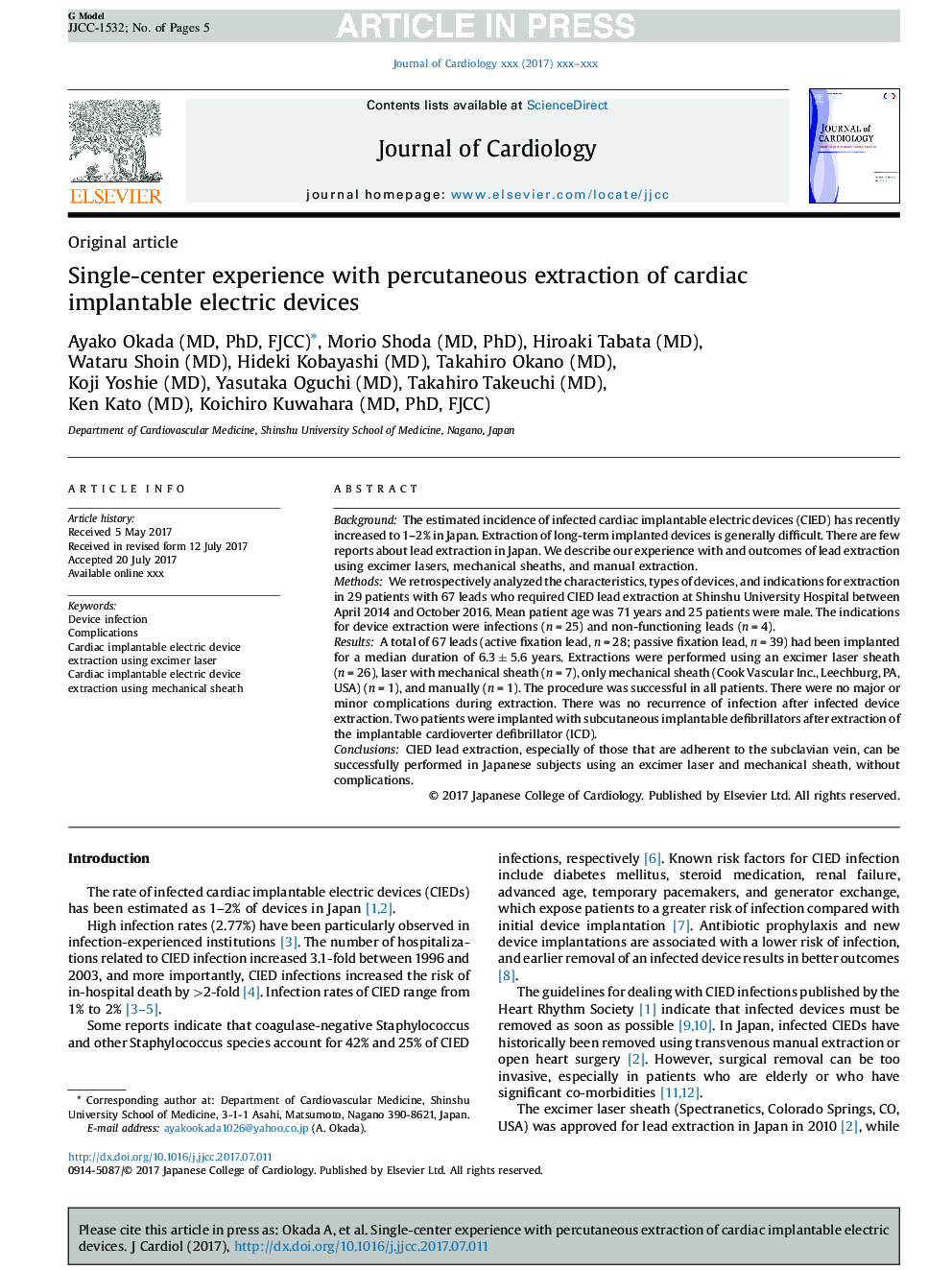 Single-center experience with percutaneous lead extraction of cardiac implantable electric devices