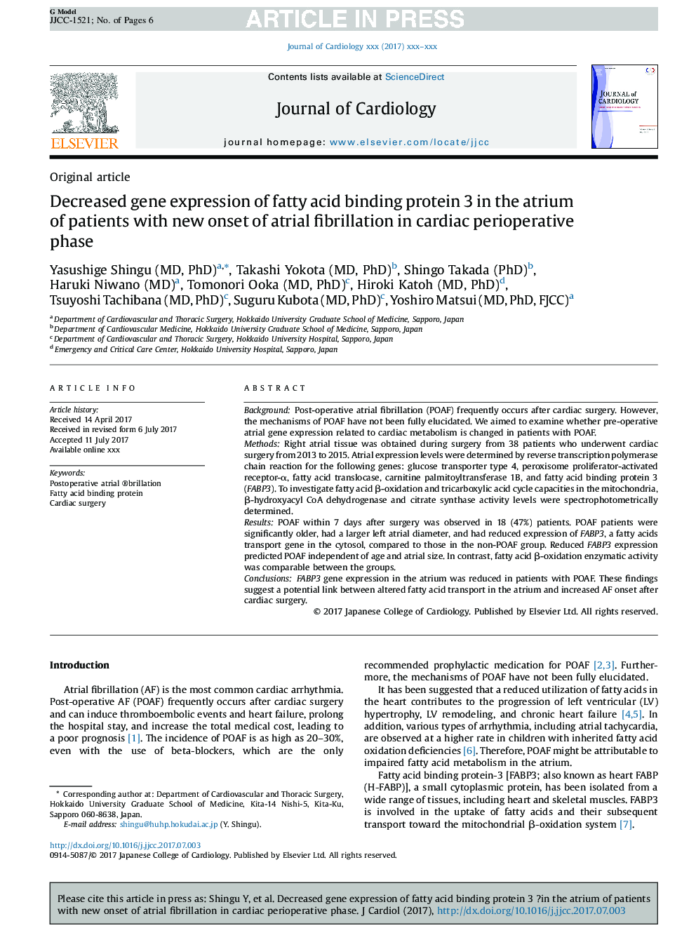 کاهش بیان ژن پروتئین 3 اتصال دهنده اسید چرب در دهلیز بیماران مبتلا به فیبریلاسیون دهلیزی در مرحله فیزیوتراپی 