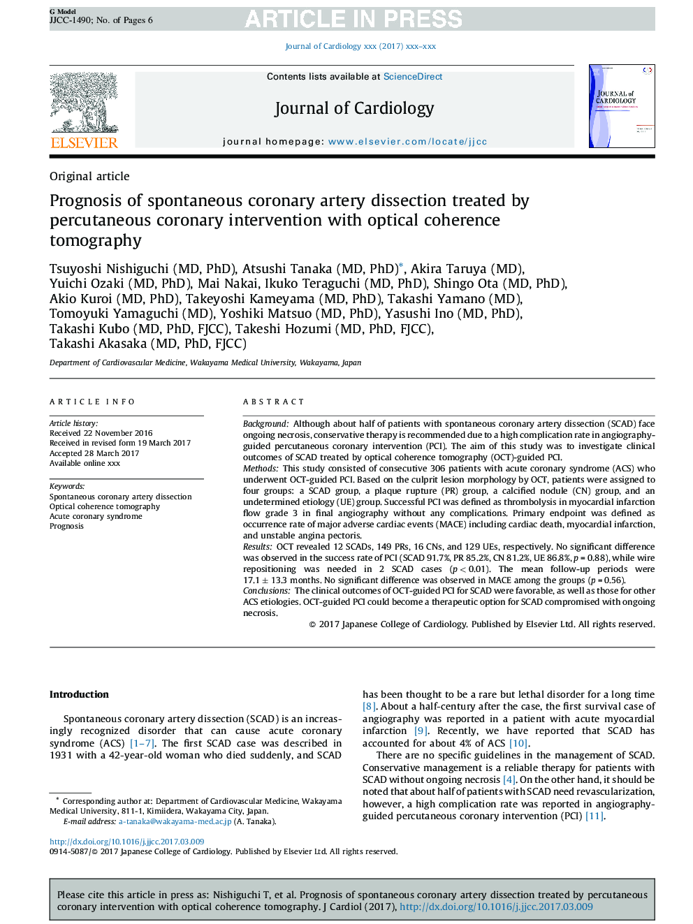 Prognosis of spontaneous coronary artery dissection treated by percutaneous coronary intervention with optical coherence tomography