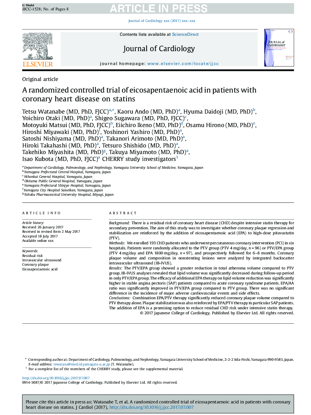 A randomized controlled trial of eicosapentaenoic acid in patients with coronary heart disease on statins