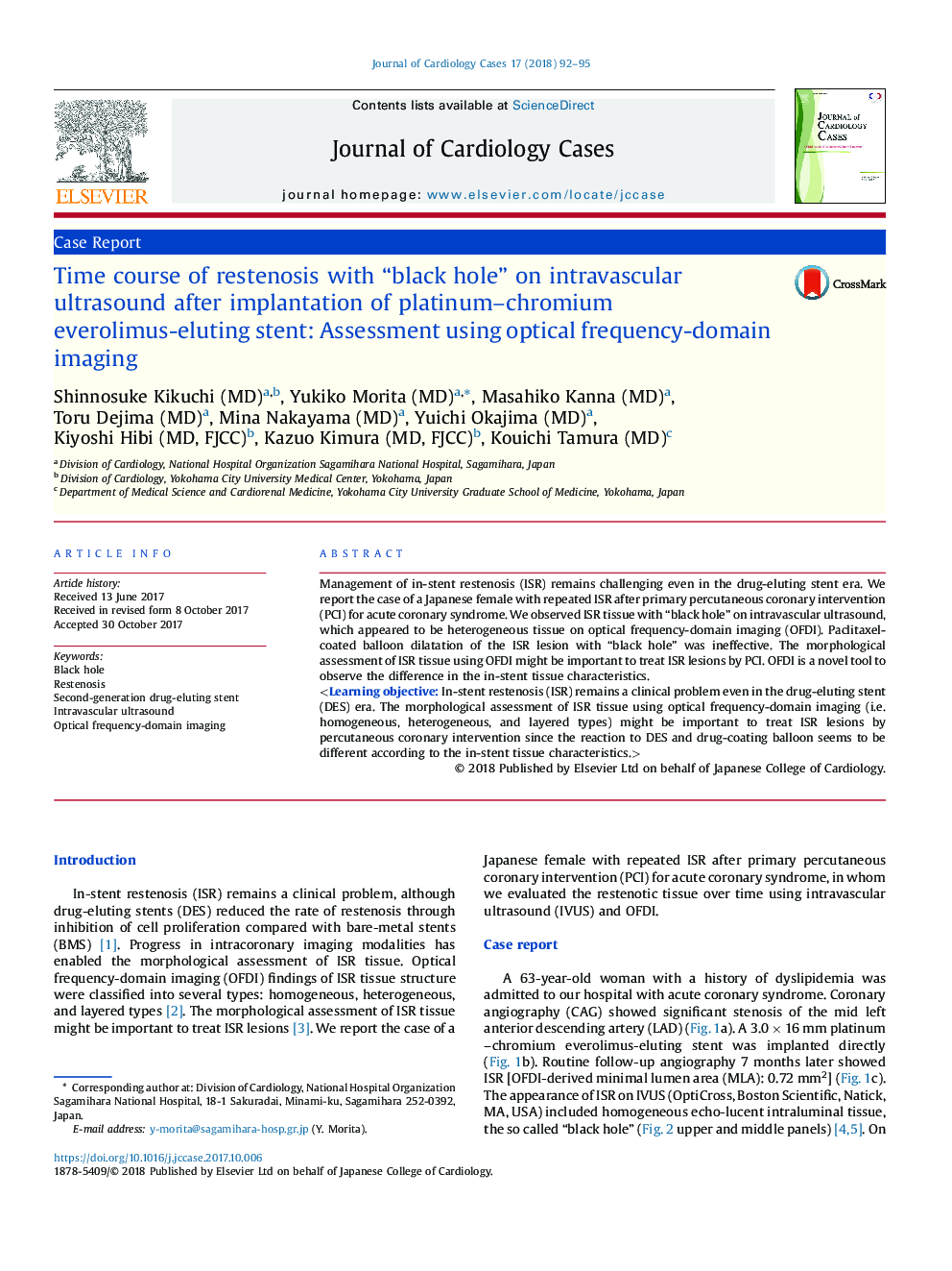 Time course of restenosis with “black hole” on intravascular ultrasound after implantation of platinum-chromium everolimus-eluting stent: Assessment using optical frequency-domain imaging