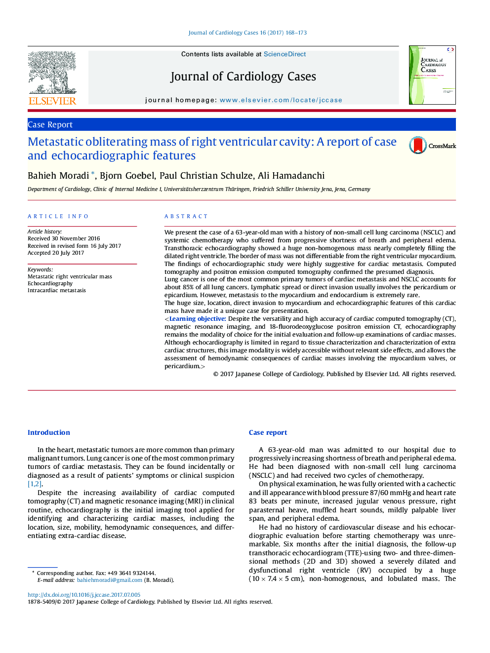 توده تخلیه متاستاتیک حفره سمت راست بطن: گزارش مورد و ویژگی های اکوکاردیوگرافی 