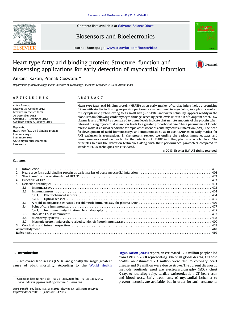 Heart type fatty acid binding protein: Structure, function and biosensing applications for early detection of myocardial infarction