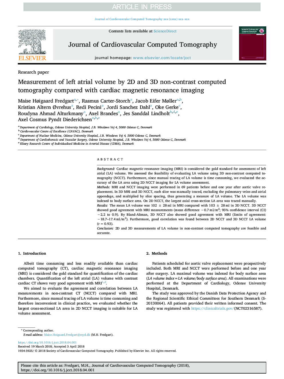 Measurement of left atrial volume by 2D and 3D non-contrast computed tomography compared with cardiac magnetic resonance imaging