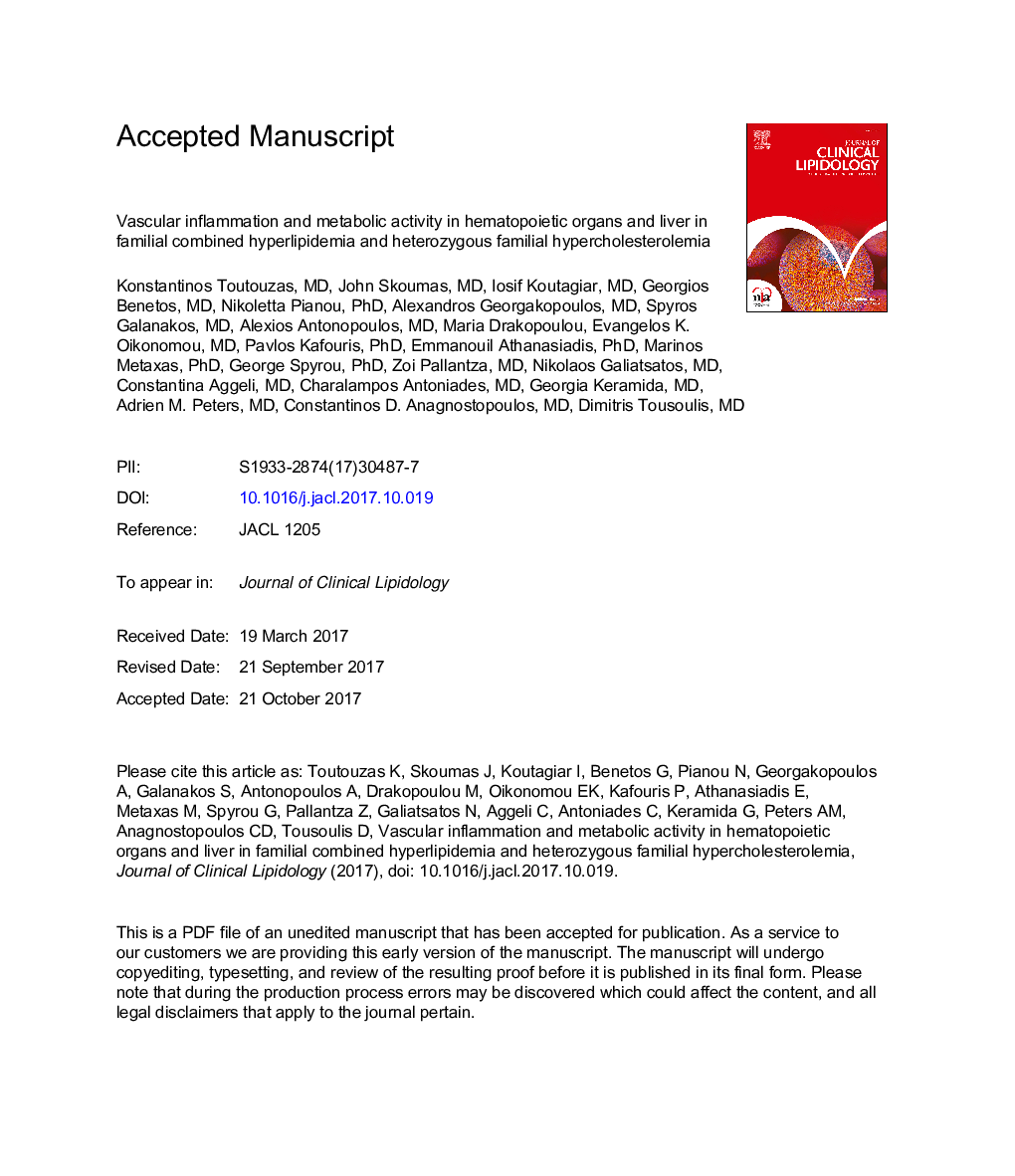 Vascular inflammation and metabolic activity in hematopoietic organs and liver in familial combined hyperlipidemia and heterozygous familial hypercholesterolemia