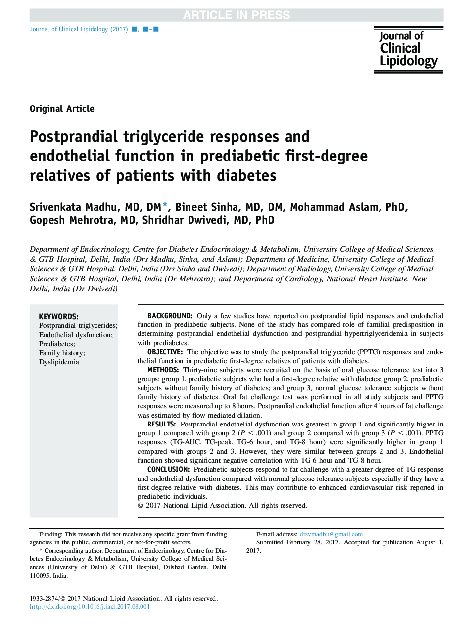 Postprandial triglyceride responses and endothelial function in prediabetic first-degree relatives of patients with diabetes