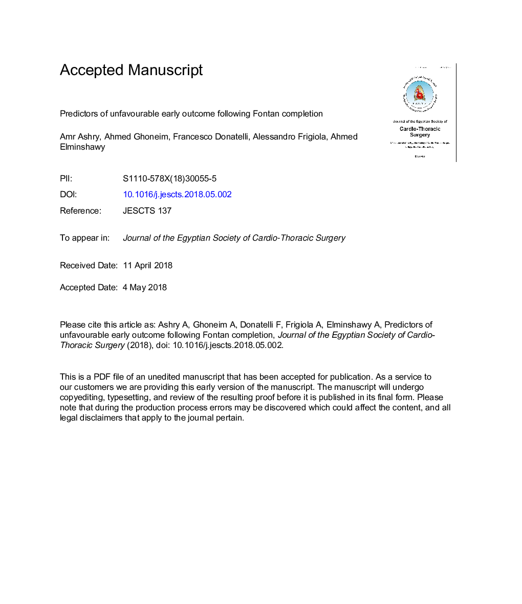 Predictors of unfavourable early outcome following Fontan completion