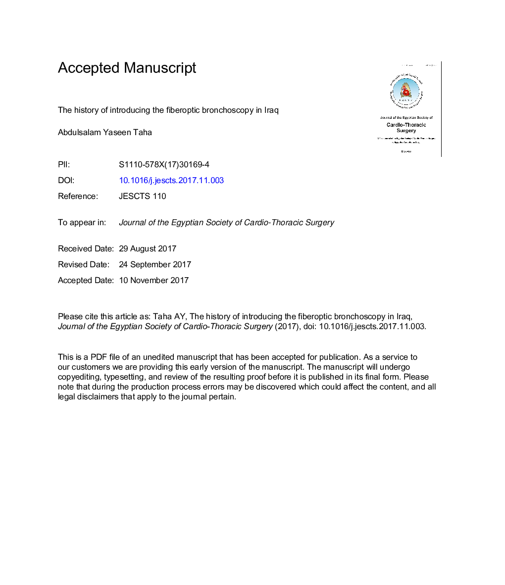 The history of introducing the fiberoptic bronchoscopy in Iraq