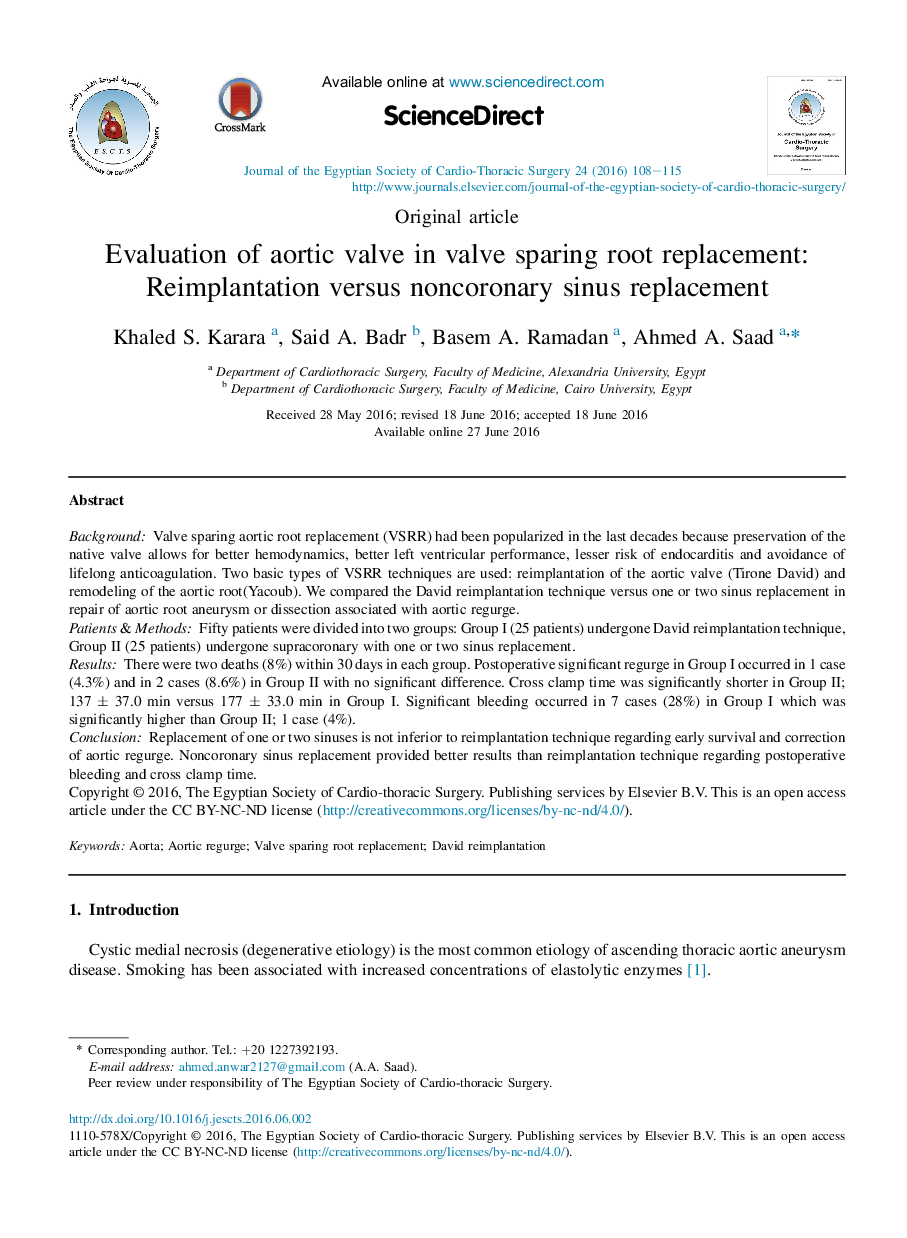 Evaluation of aortic valve in valve sparing root replacement: Reimplantation versus noncoronary sinus replacement