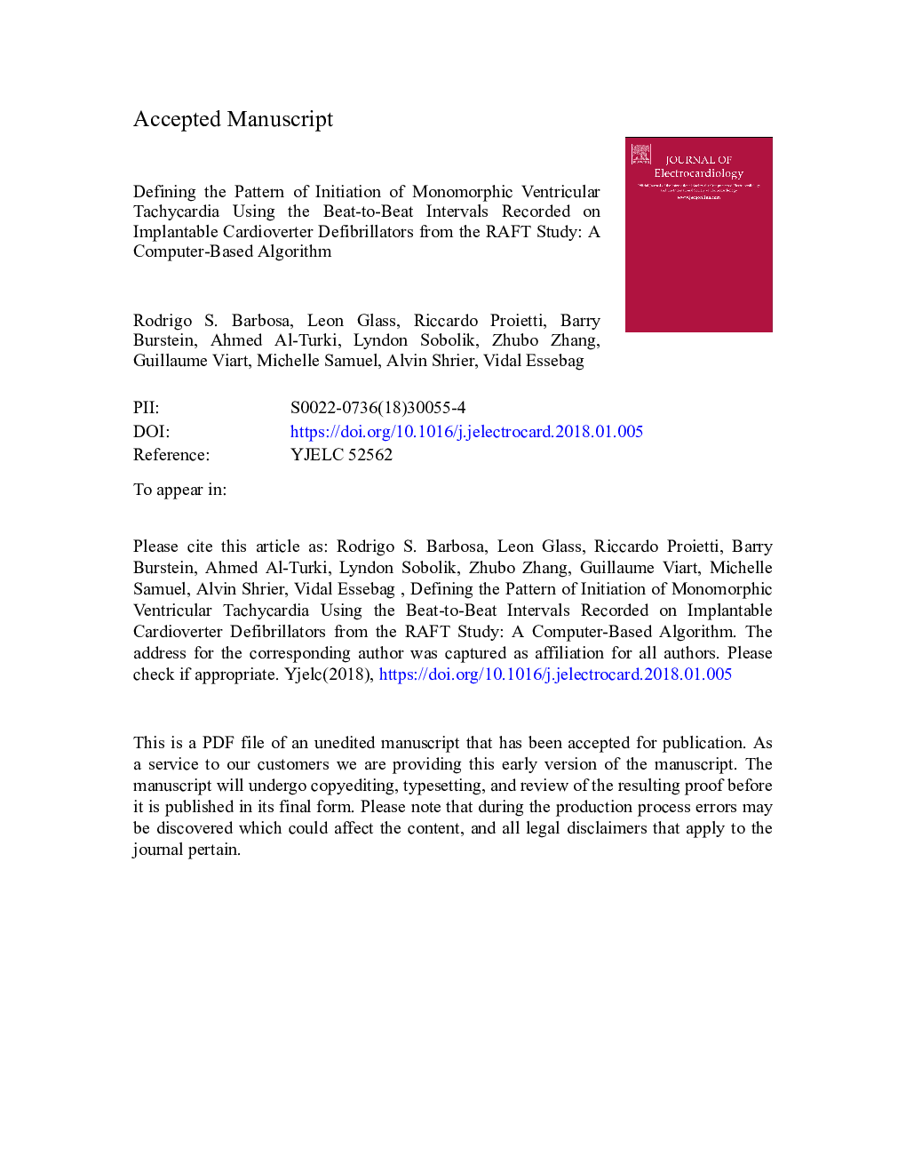 Defining the pattern of initiation of monomorphic ventricular tachycardia using the beat-to-beat intervals recorded on implantable cardioverter defibrillators from the RAFT study: A computer-based algorithm