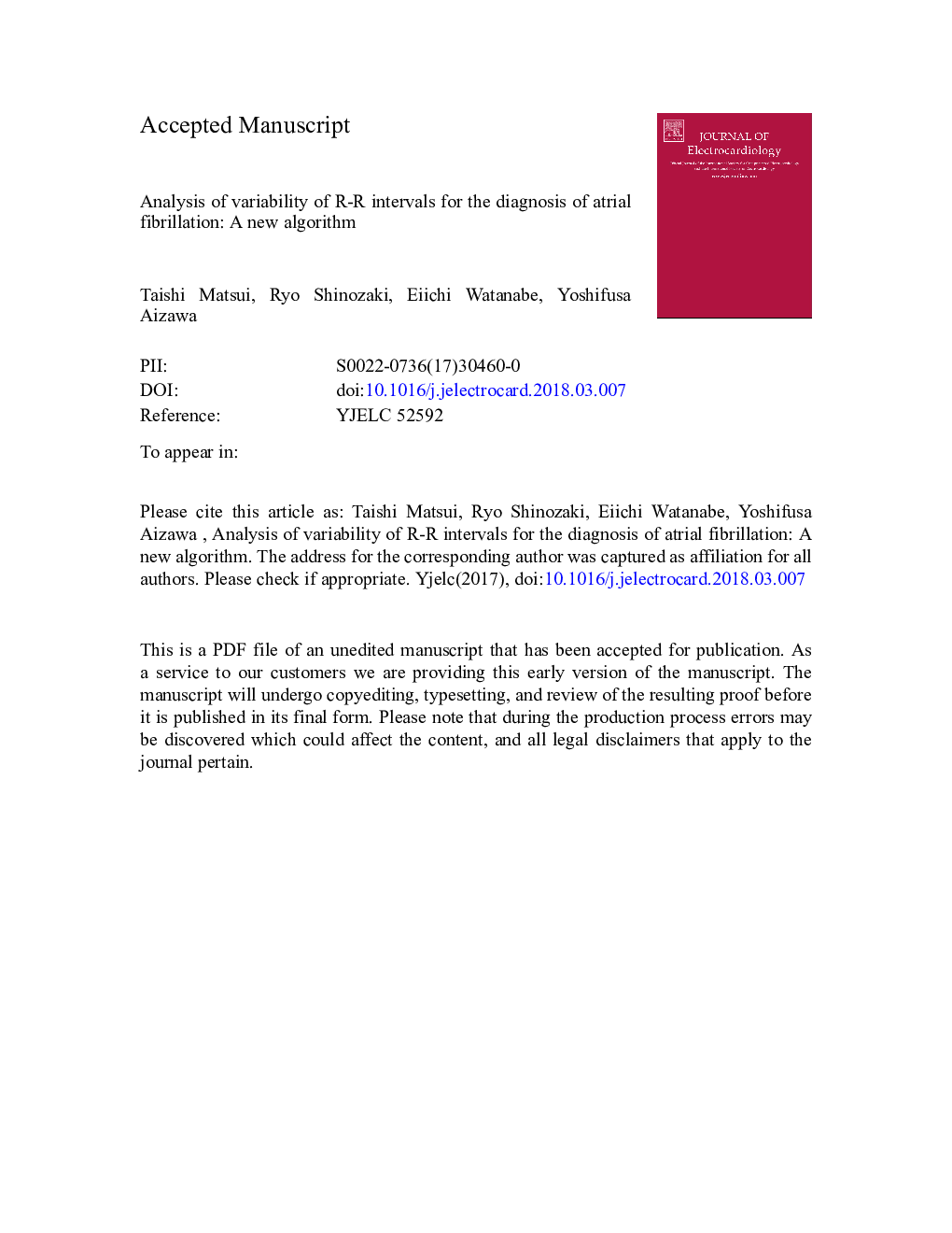 Analysis of variability of R-R intervals for the diagnosis of atrial fibrillation: A new algorithm
