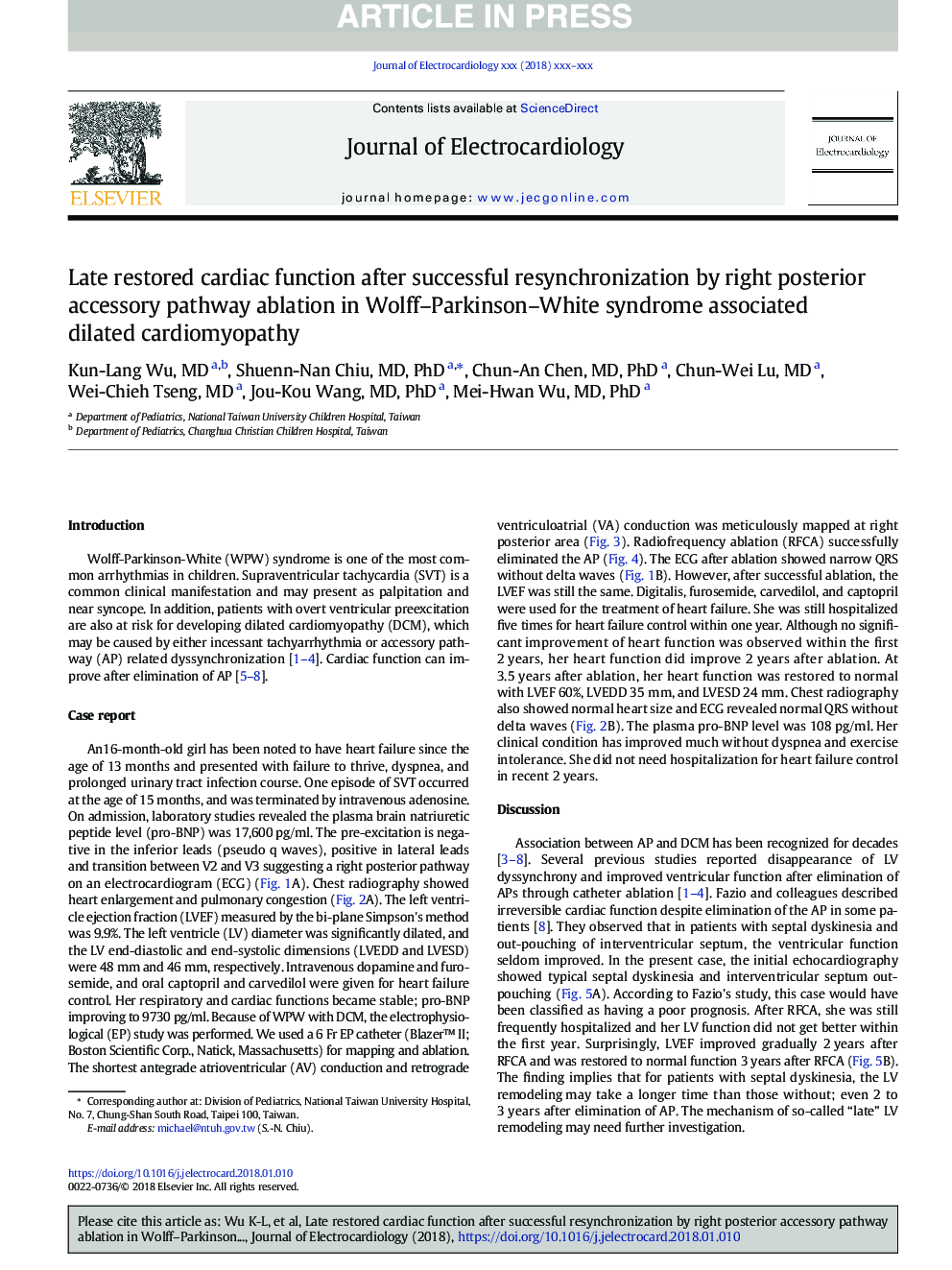 Late restored cardiac function after successful resynchronization by right posterior accessory pathway ablation in Wolff-Parkinson-White syndrome associated dilated cardiomyopathy