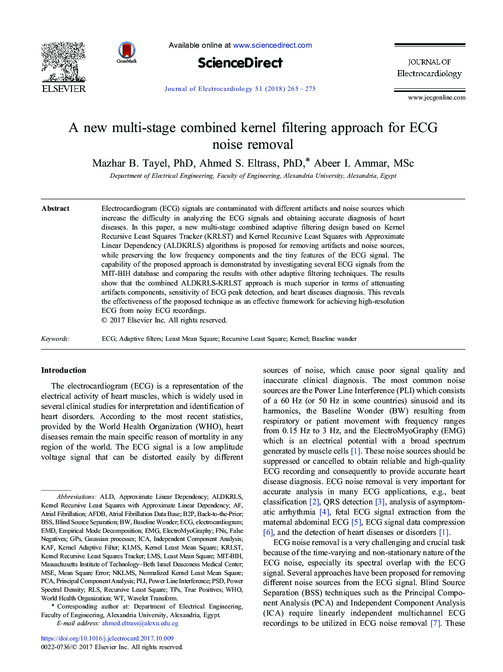 A new multi-stage combined kernel filtering approach for ECG noise removal