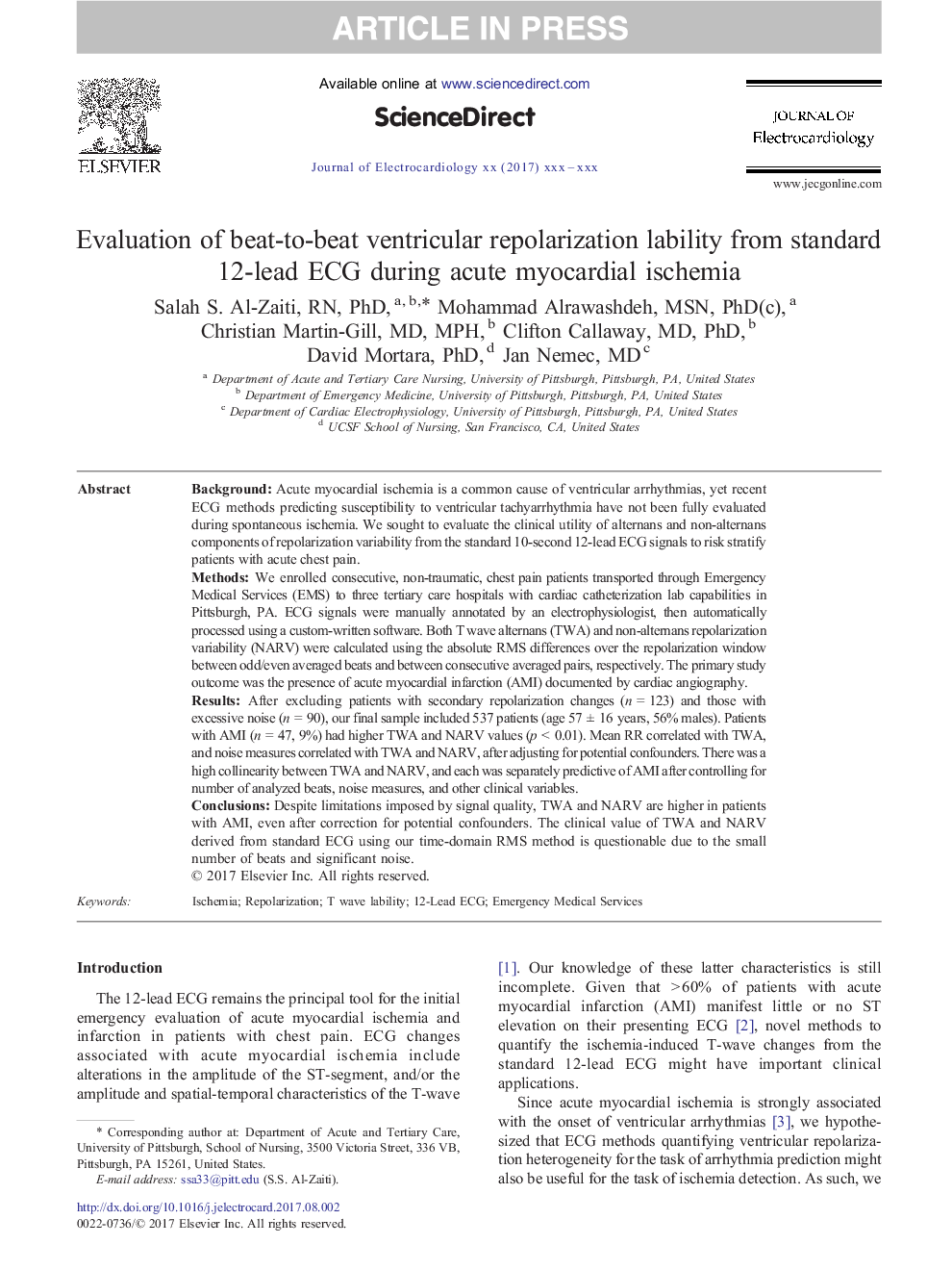 Evaluation of beat-to-beat ventricular repolarization lability from standard 12âlead ECG during acute myocardial ischemia