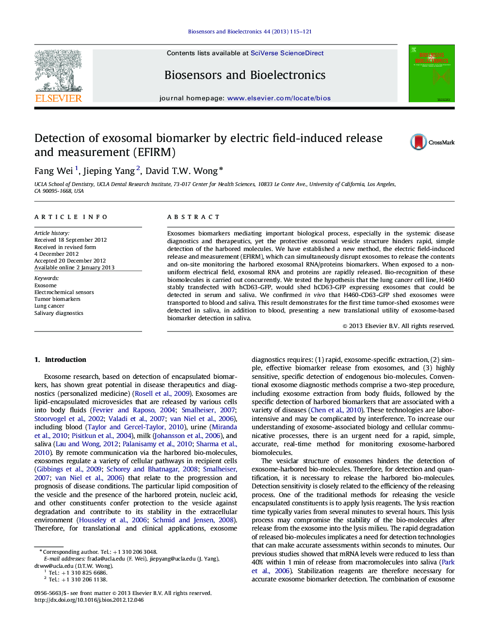 Detection of exosomal biomarker by electric field-induced release and measurement (EFIRM)