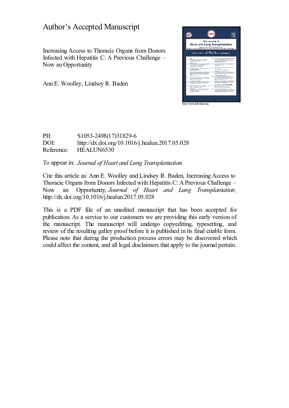 عکس صفحه اول مقاله: Increasing access to thoracic organs from donors infected with hepatitis C: A previous challenge-now an opportunity Increasing access to thoracic organs from donors infected with hepatitis C: A previous challenge-now an opportunity