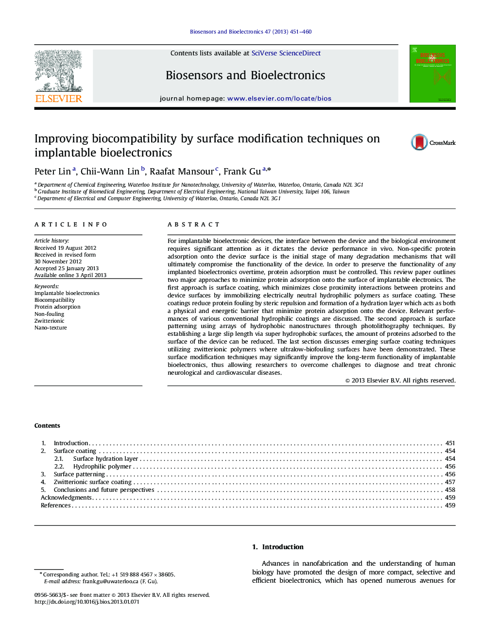 Improving biocompatibility by surface modification techniques on implantable bioelectronics