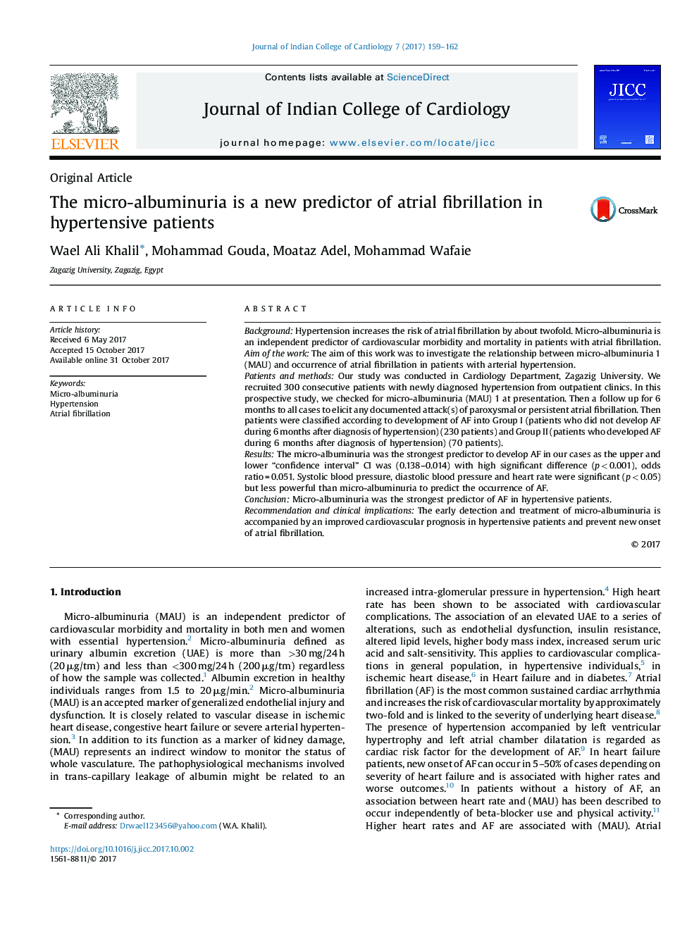 The micro-albuminuria is a new predictor of atrial fibrillation in hypertensive patients